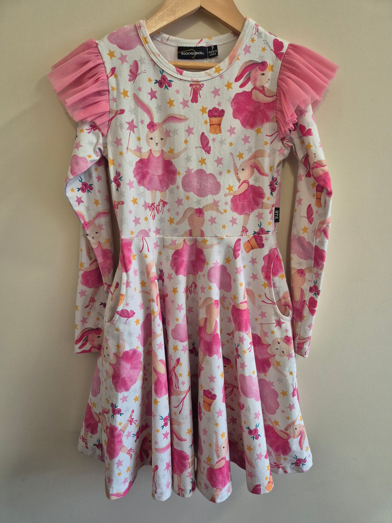 Rock Your Kid Bunny Ballerina Long Sleeve Dress Size 7