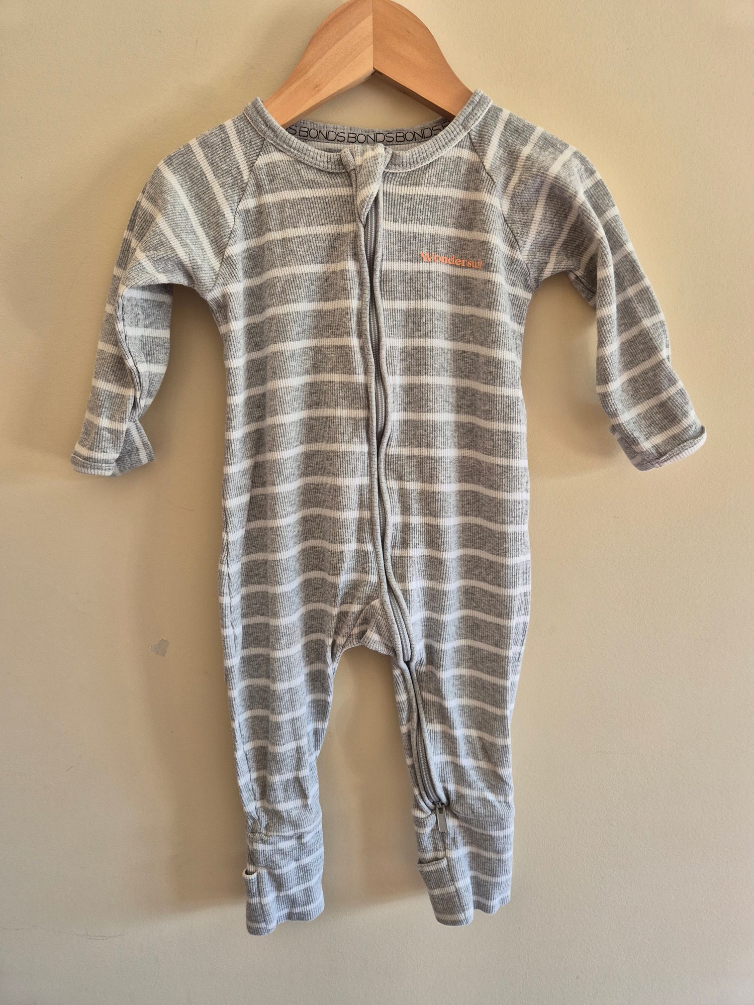 Bonds Grey Ribbed Striped Wondersuit Size 0