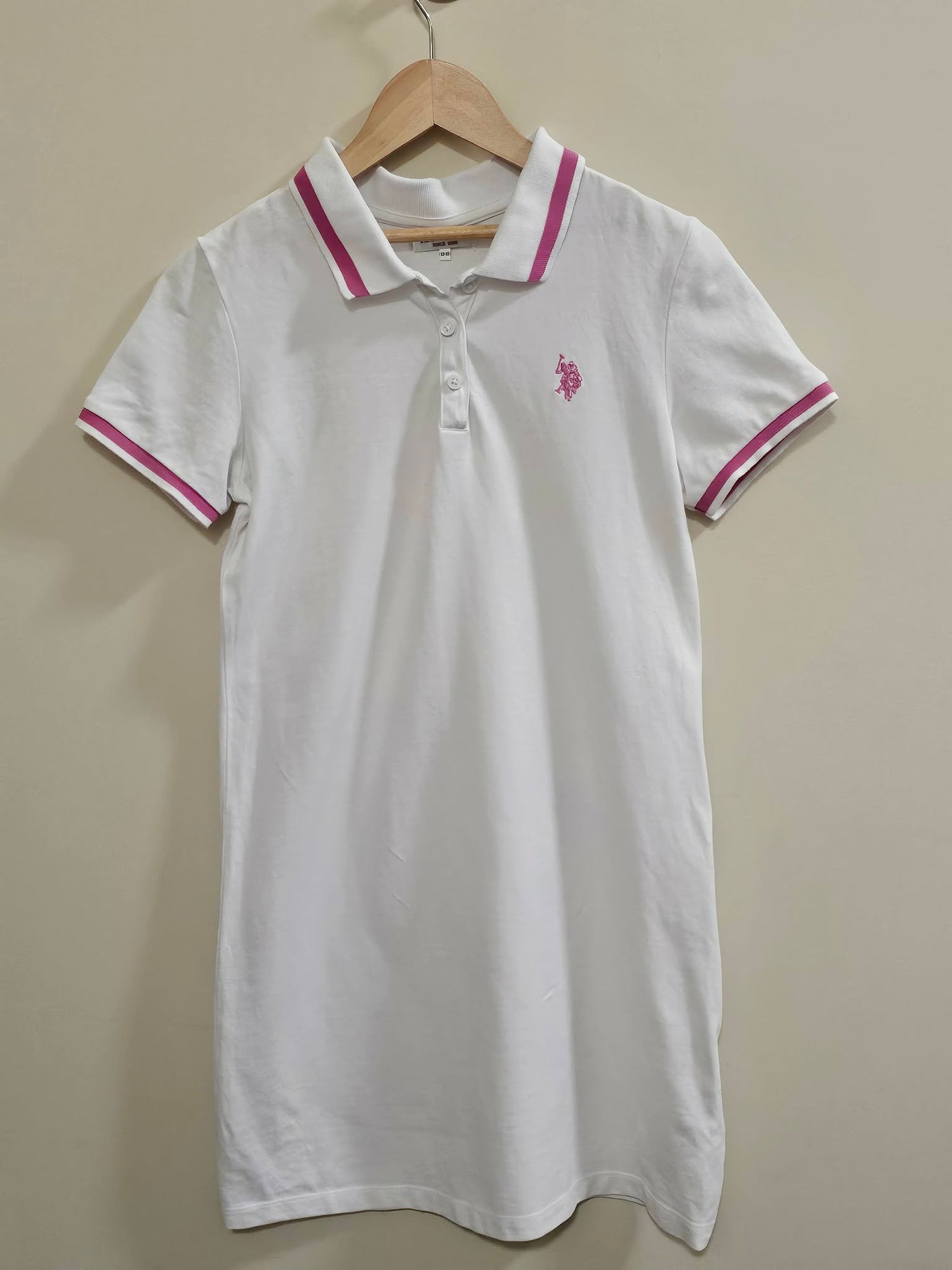 U.S Polo ASSN White and Pink Polo Shirt Dress Size 12-13