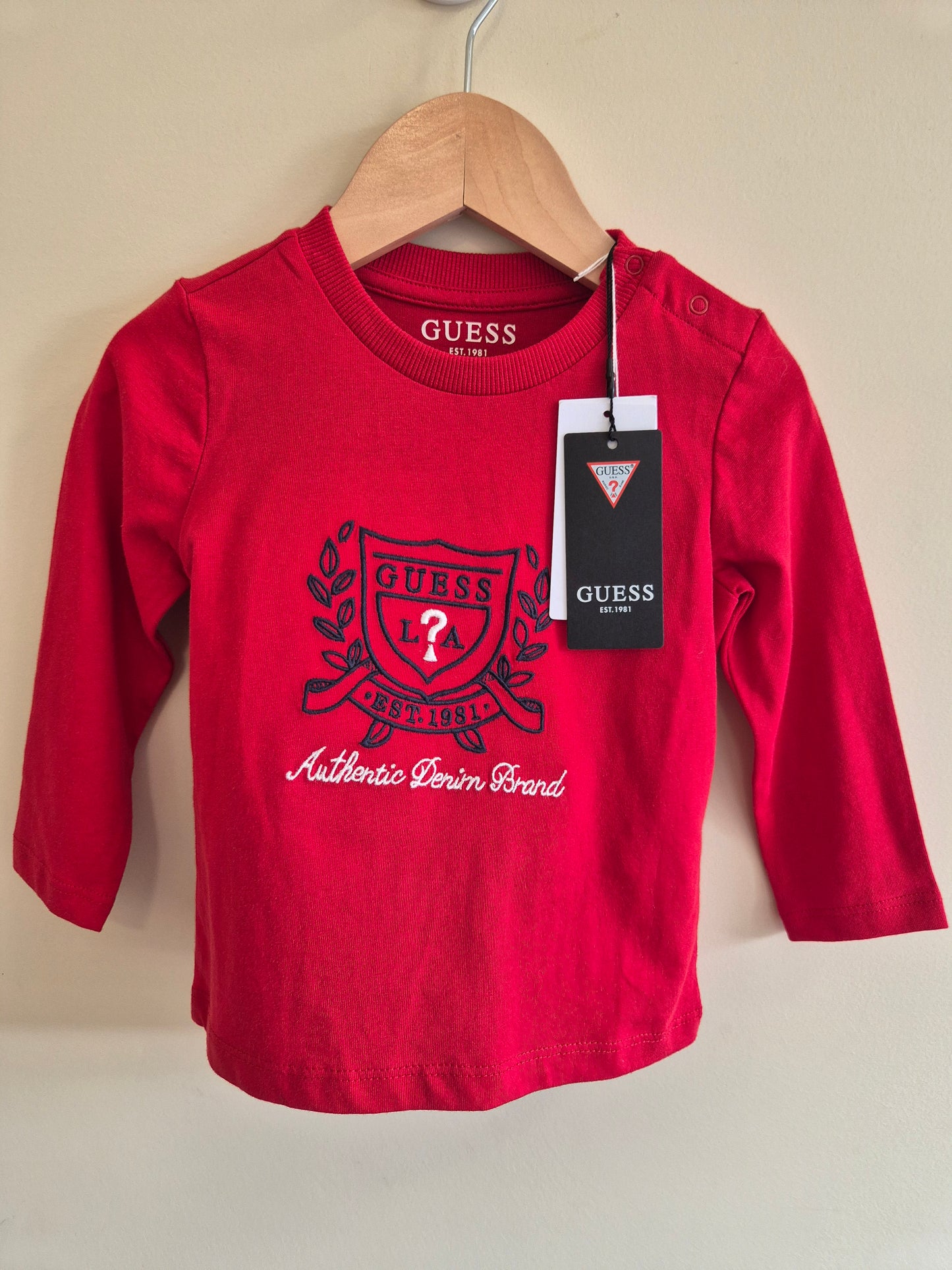 BNWT GUESS Red Logo Long Sleeve Shirt Size 12 months