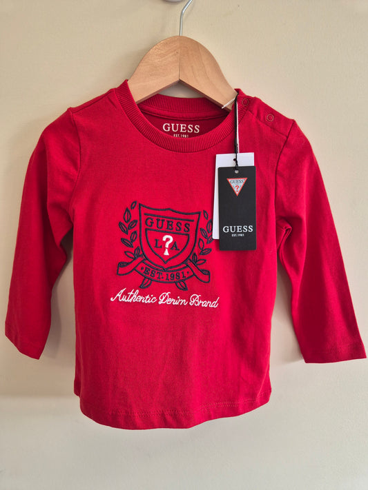 BNWT GUESS Red Logo Long Sleeve Shirt Size 12 months