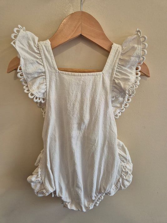 Gem Look White Frill Romper Size 0