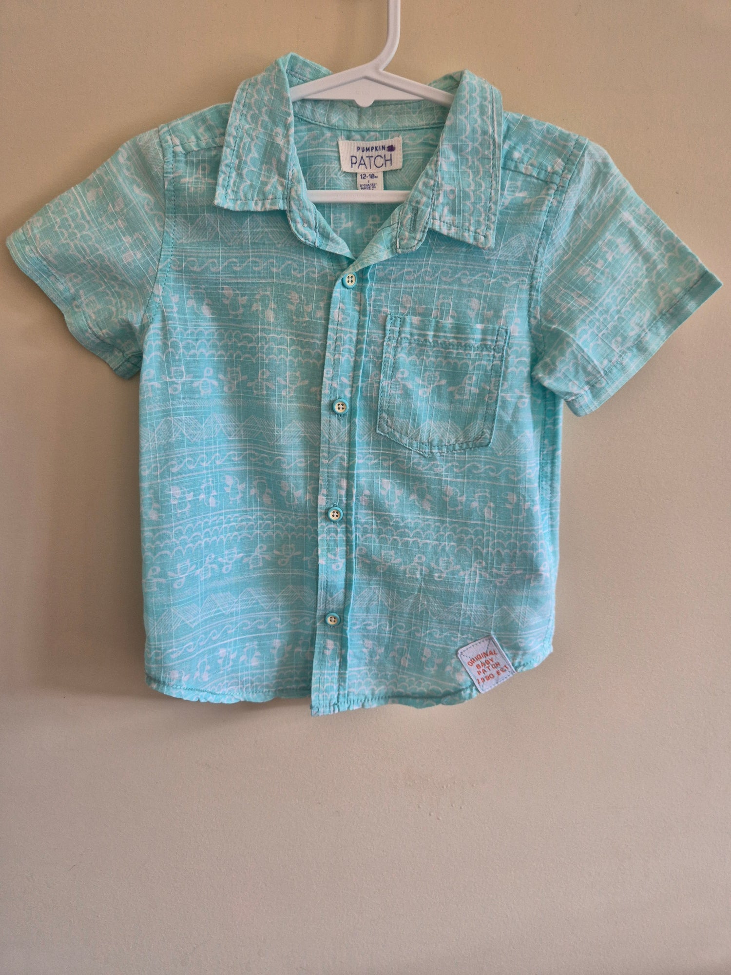 Pumpkin Patch Light Blue Button Up Shirt Size 1