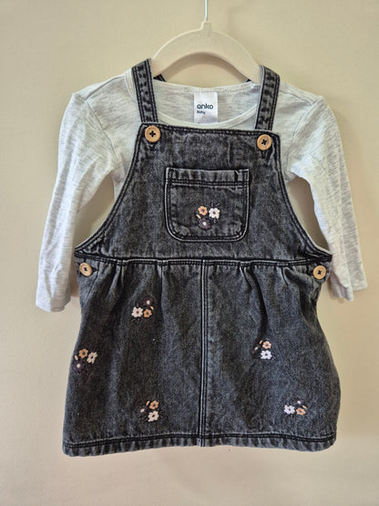 Floral Washed Denim Dress with Bonus Bodysuit - Size 0