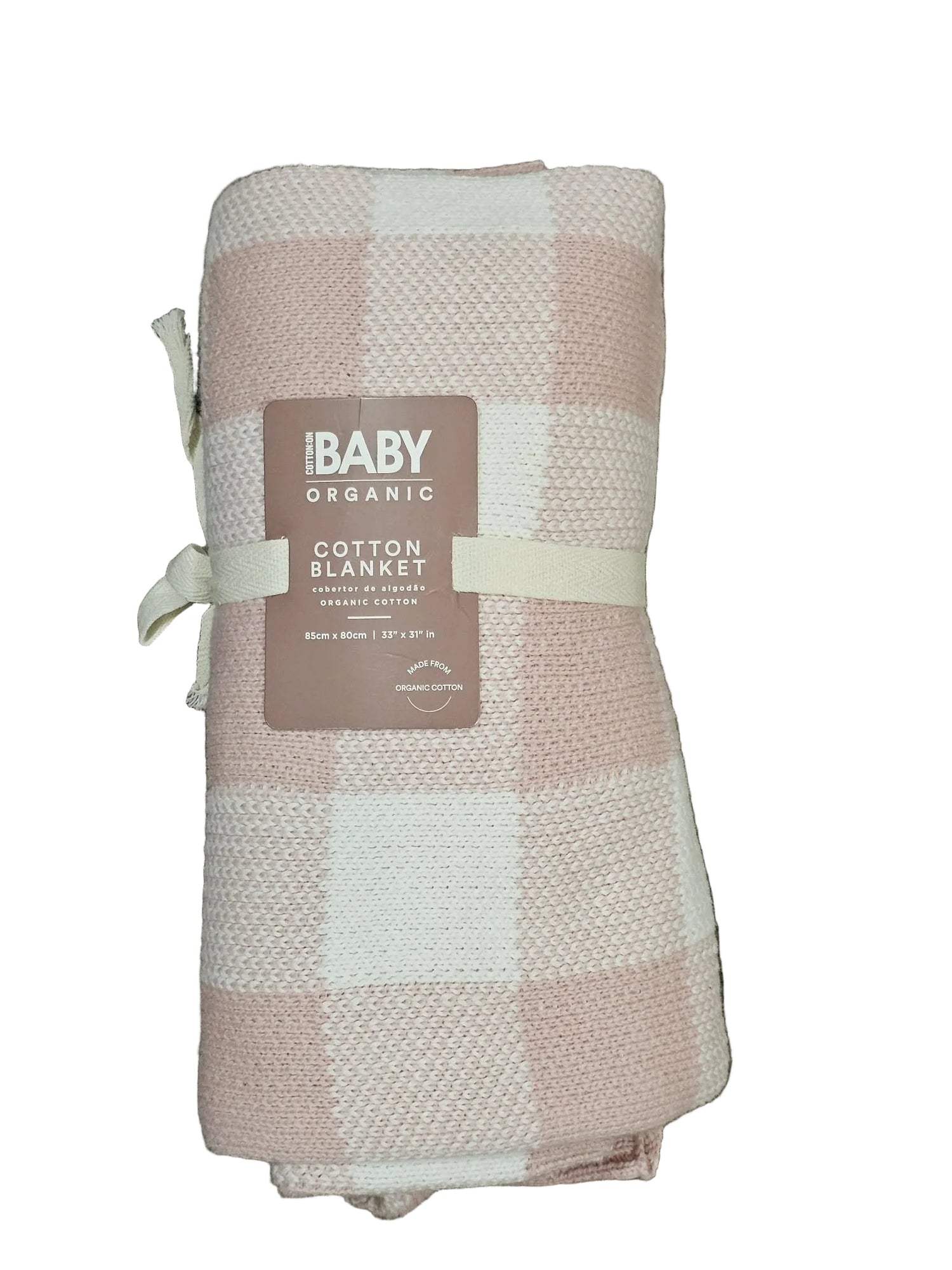 Cotton On Knited Blanket 85cm x 80cm Pink Gingham BNWT