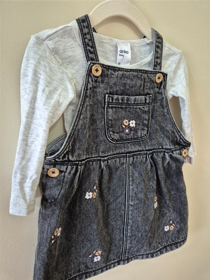 Floral Washed Denim Dress with Bonus Bodysuit - Size 0