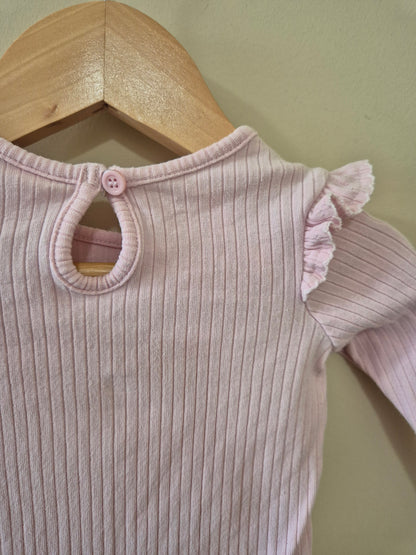 Ribbed Frill Long Sleeve Bodysuit - 000