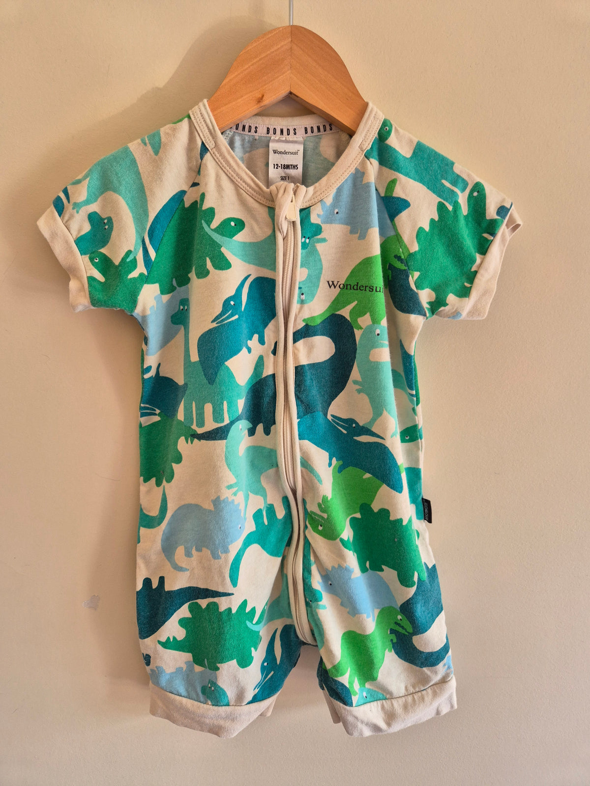 Bonds Green Dino Romper Size 1