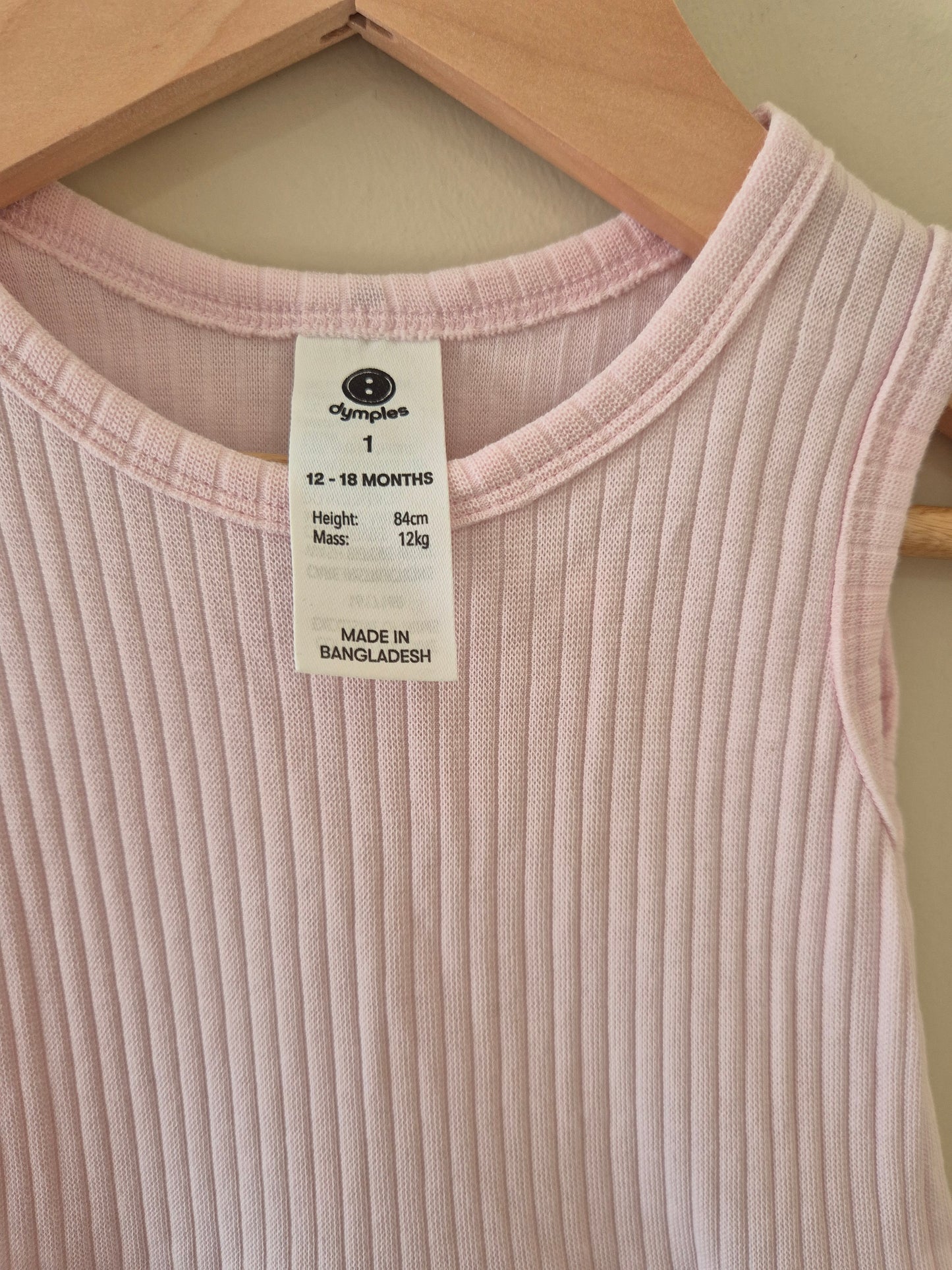 Dymples Pink Ribbed Singlet Bodysuit Dress Size 1
