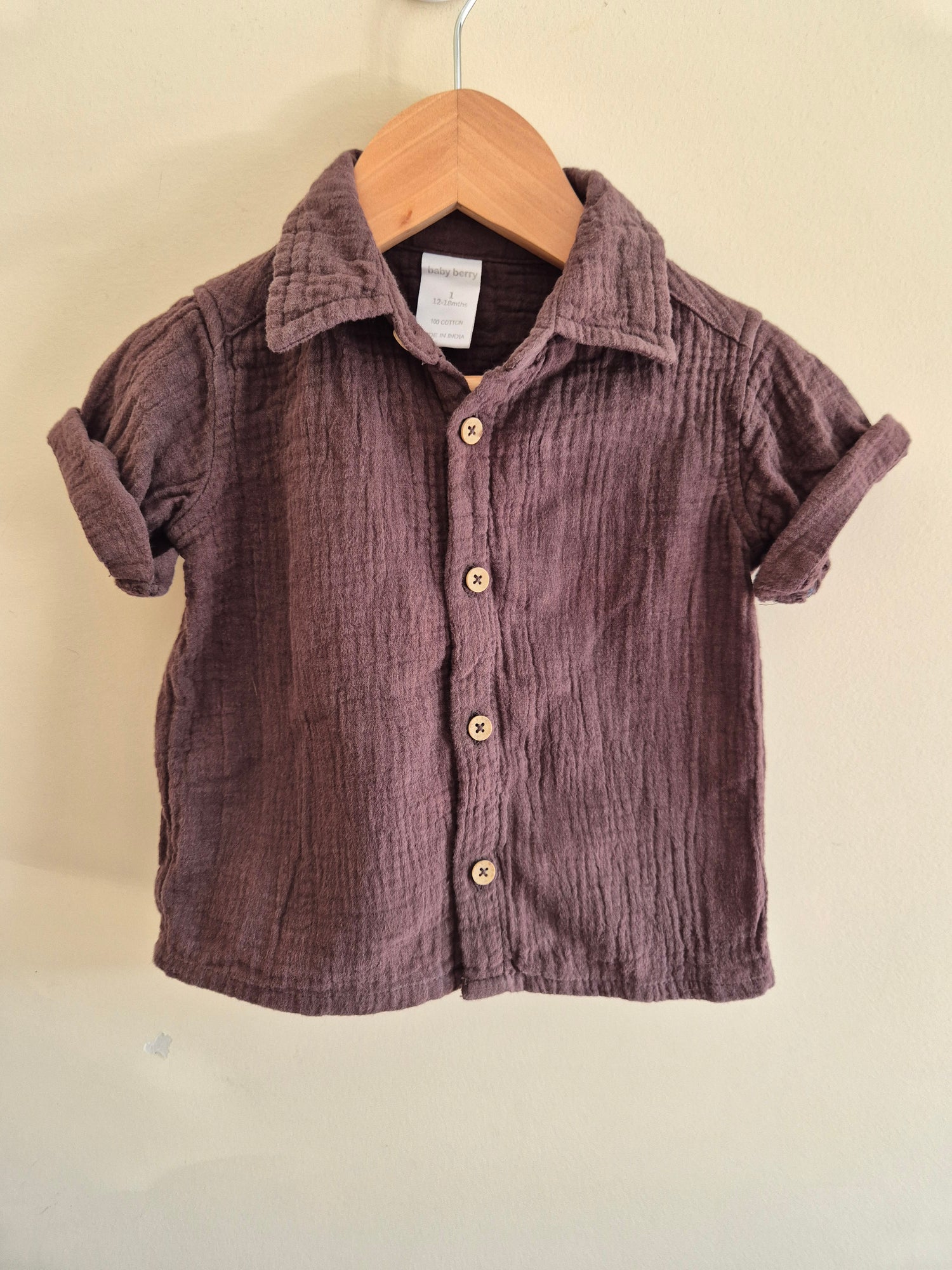 Baby Berry Chocolate Brown Button Up Shirt Size 1
