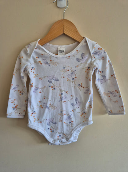 Anko Long Sleeve Owl Floral Shirt Size 1