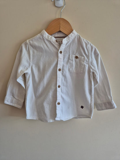 Zara Baby White Linen Long Sleeve Shirt Size 1