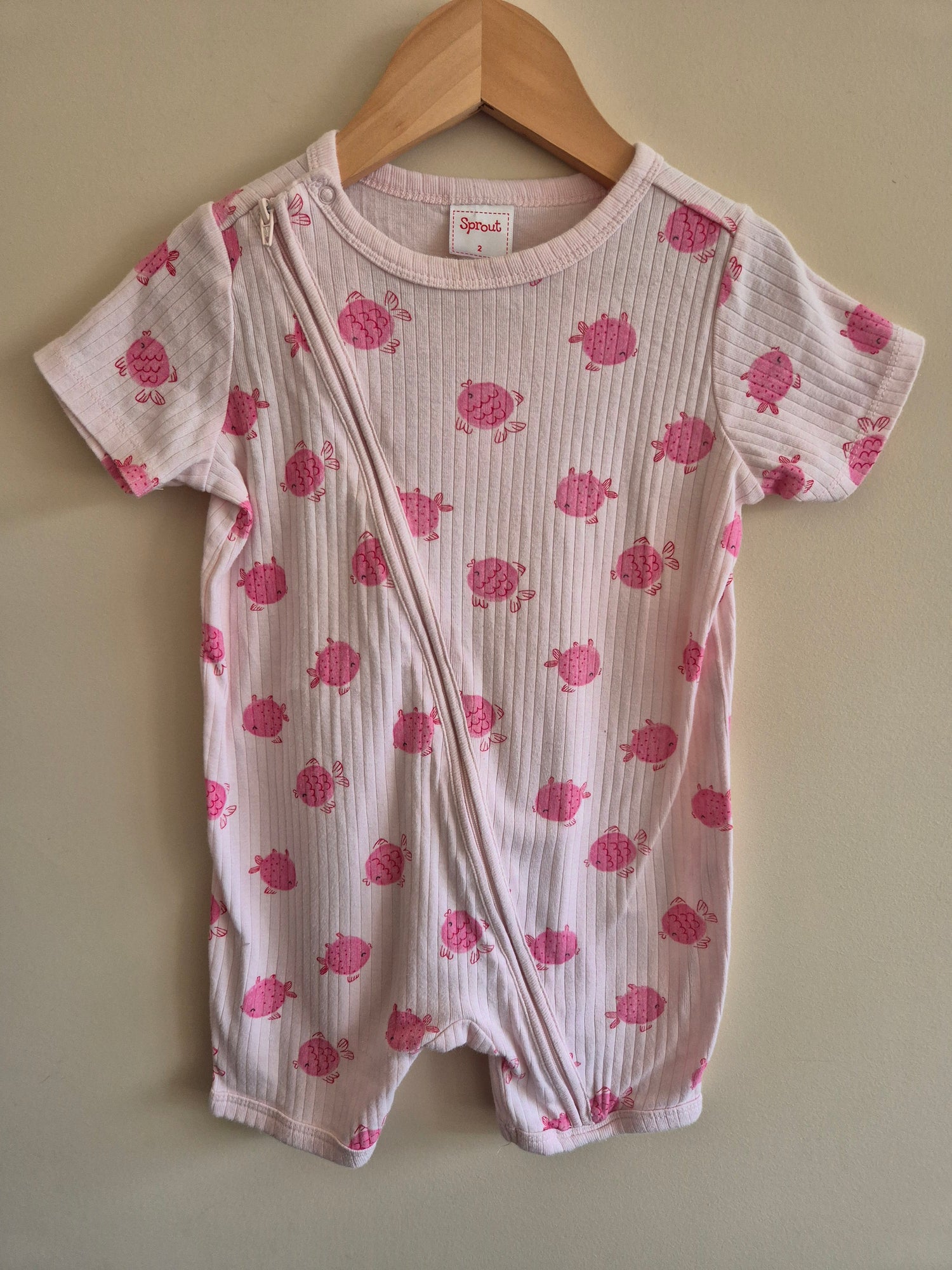 Sprout Pink Fish Romper Size 2