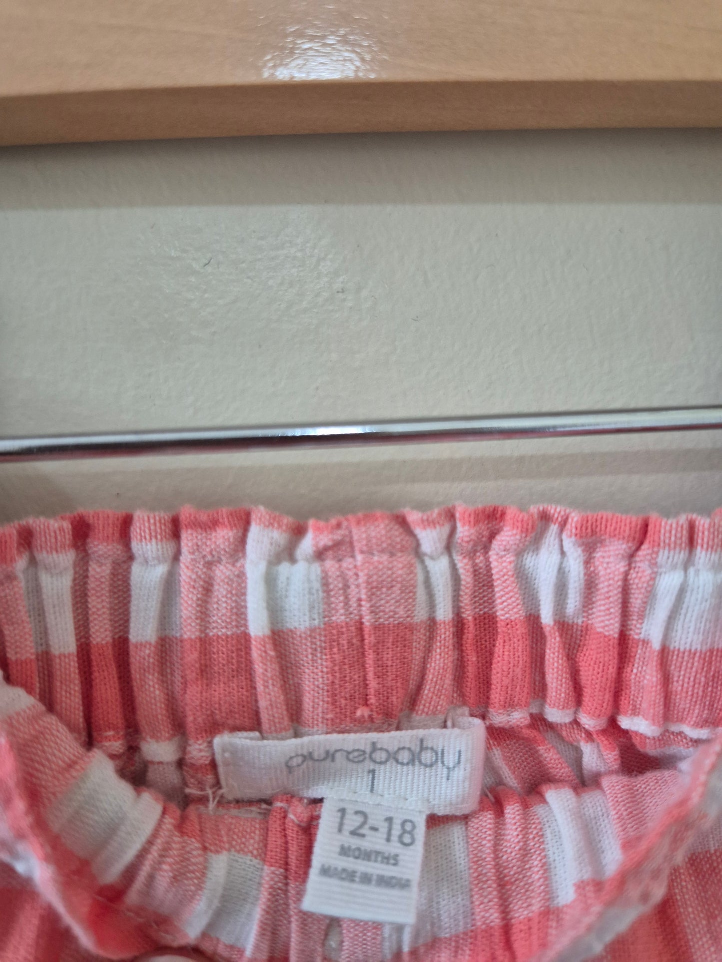 Purebaby Pink Gingham Size 1 Shorts