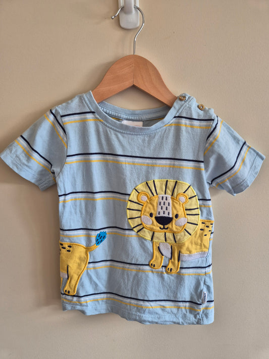 Sprout Lion Striped Shirt and Blue Shorts Bundle Size 2