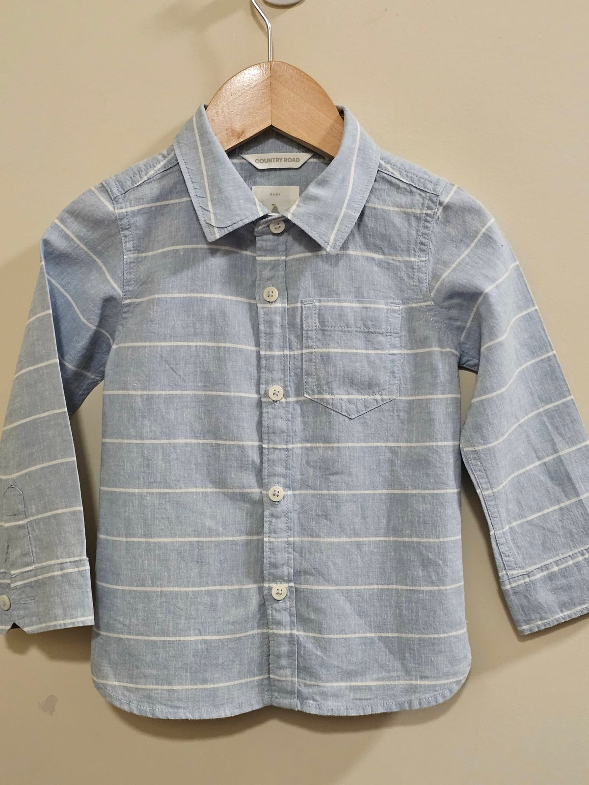 Country Road Linen Striped Button Up Long Sleeve Shirt Size 1