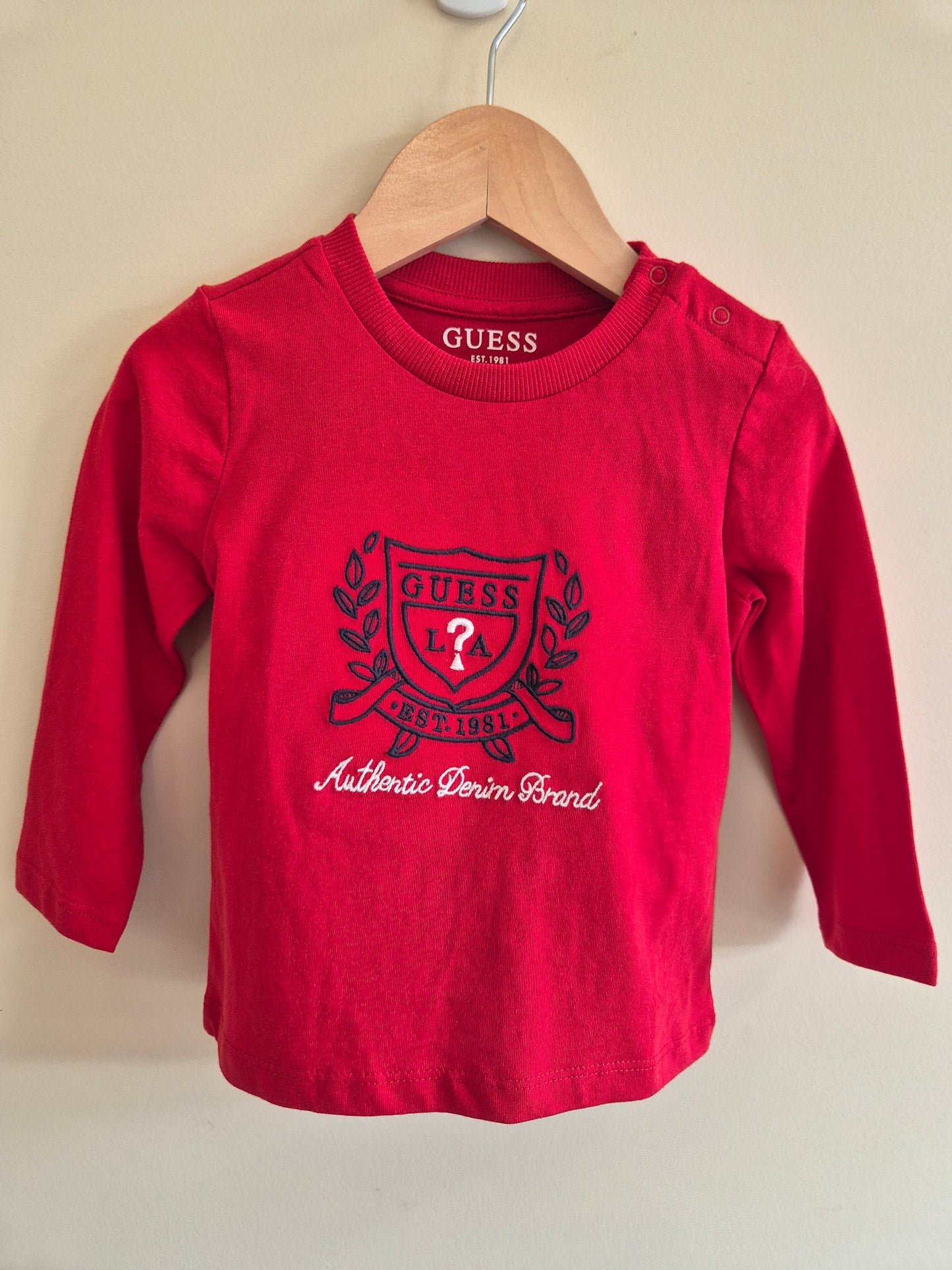 BNWT GUESS Red Logo Long Sleeve Shirt Size 12 months