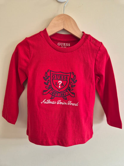 BNWT GUESS Red Logo Long Sleeve Shirt Size 12 months