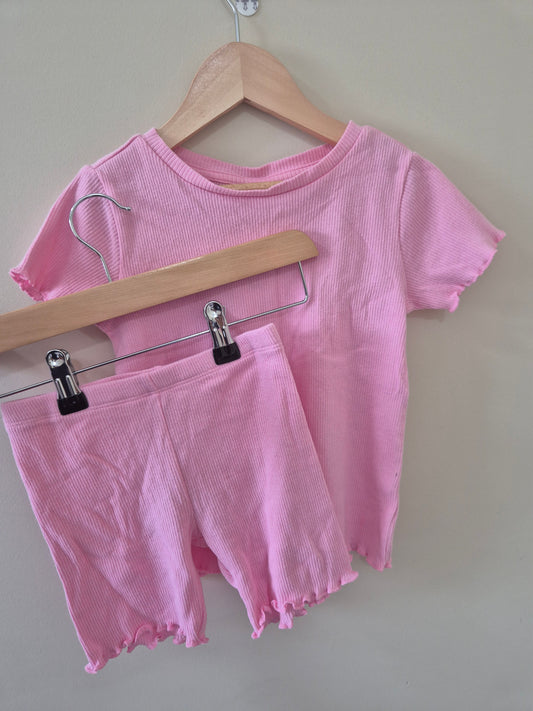 BNWT Pink Ribbed Matching Set - Size 4