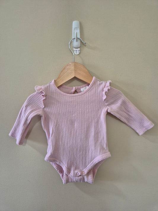 Ribbed Frill Long Sleeve Bodysuit - 000