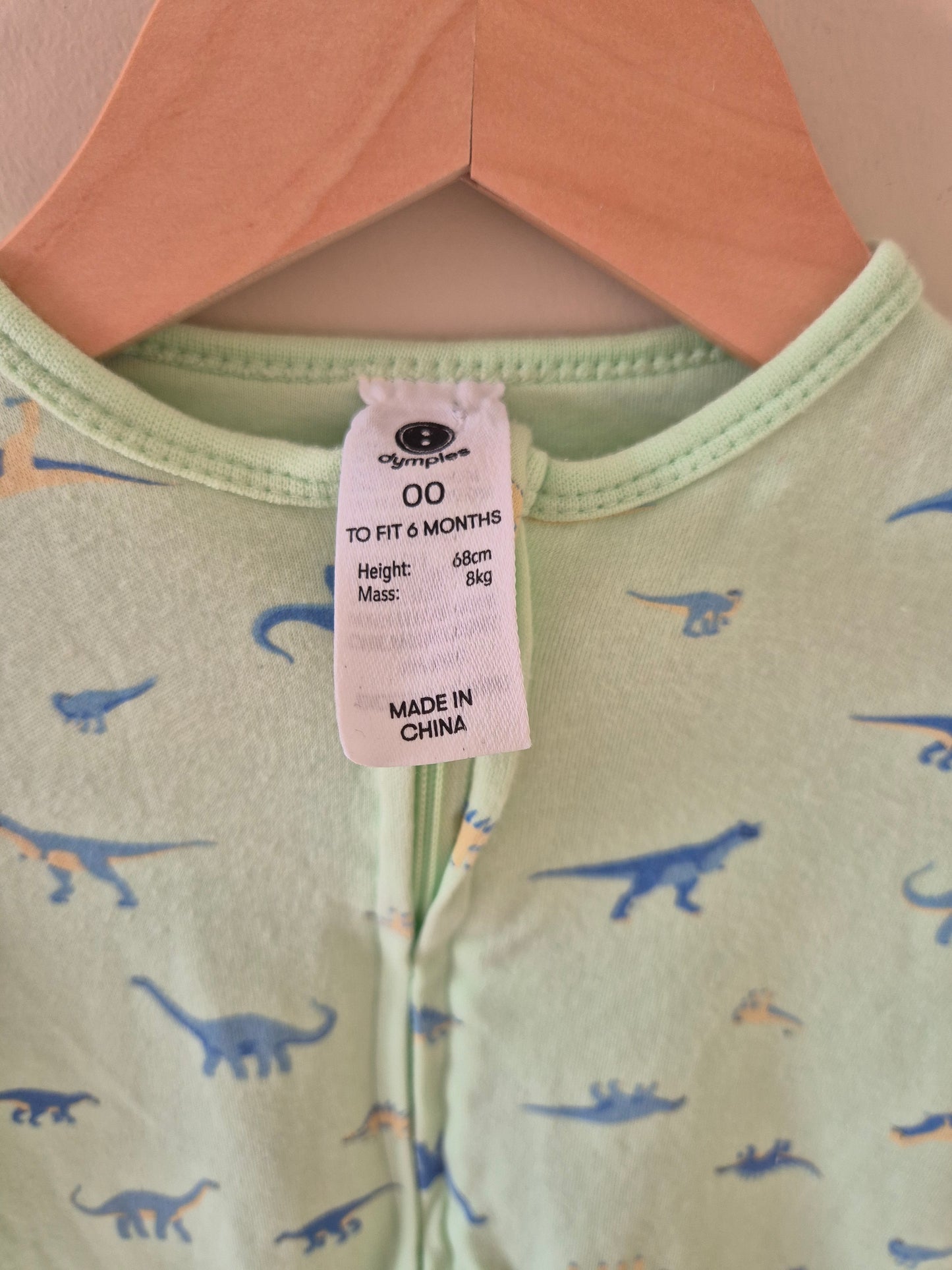 Dymples Green Dinosaur Onesie Size 00